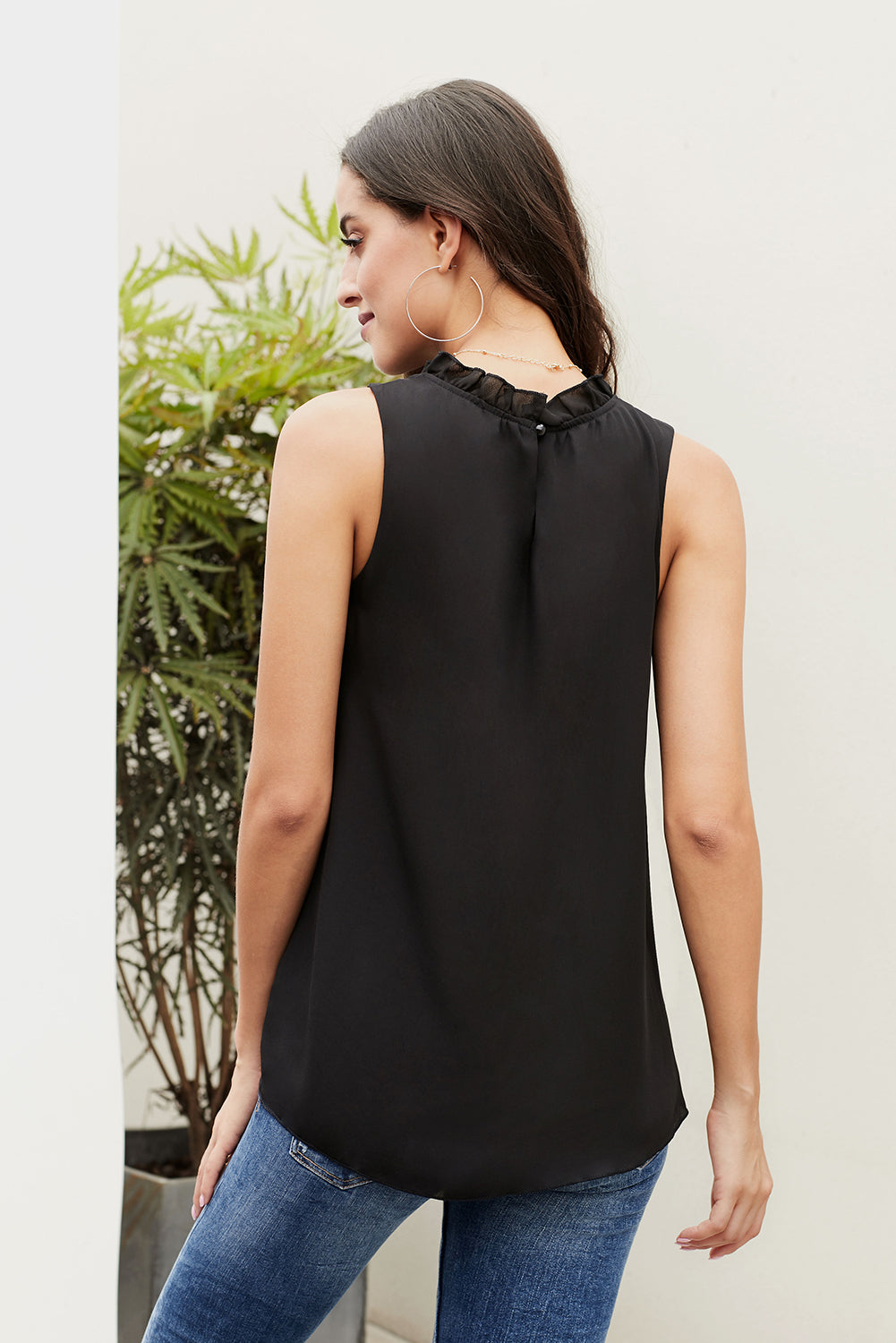 Frill Solid Round Neck Tank