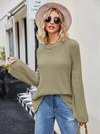 Raglan Sleeve Waffle Knit Sweater