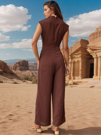 Ruched Mock Neck Sleeveless Jumpsuit New women's fashion pants romper