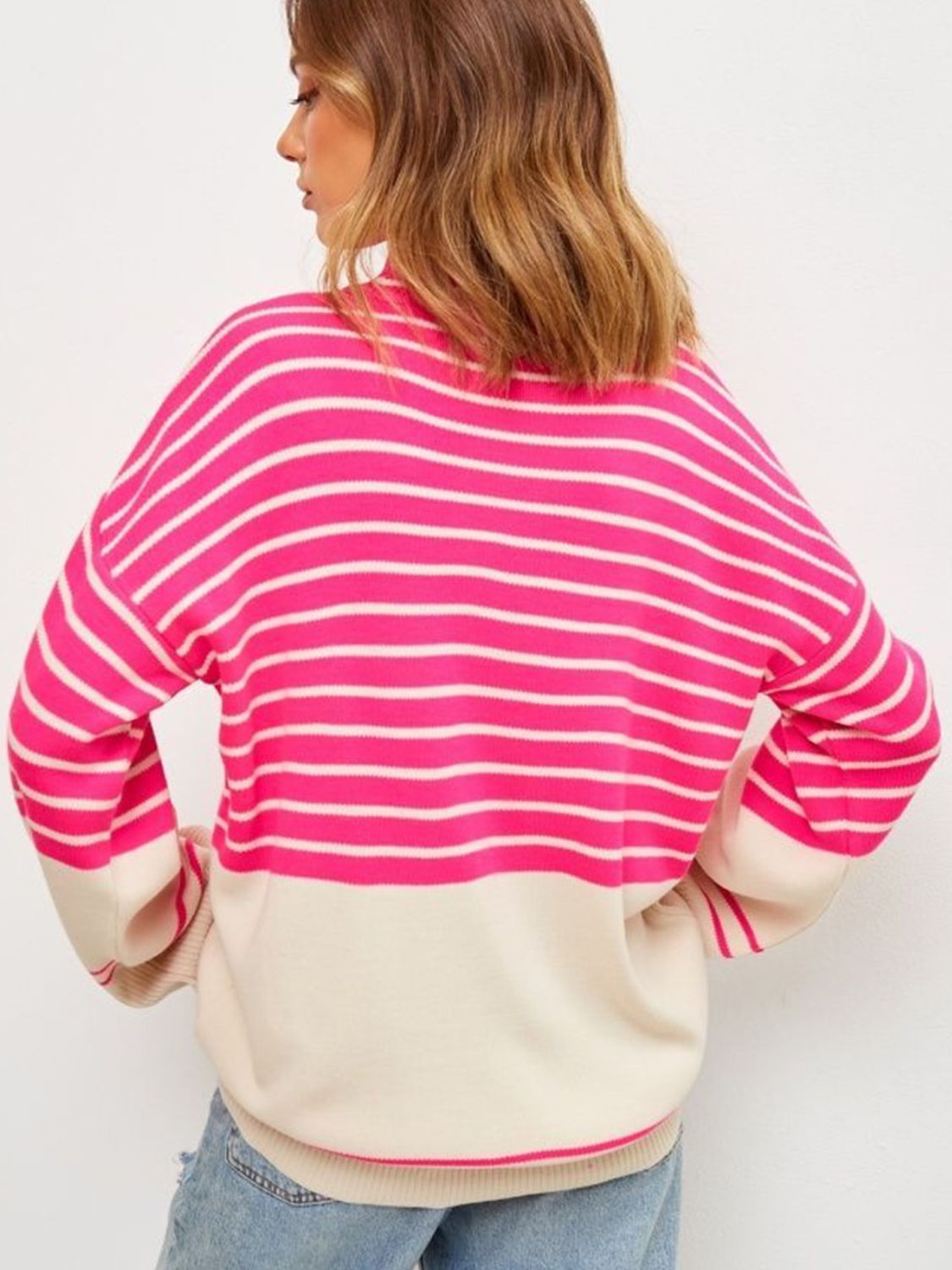 Women's Sweatshirt Warm Casual Striped Mock Neck Long Sleeve Sweater