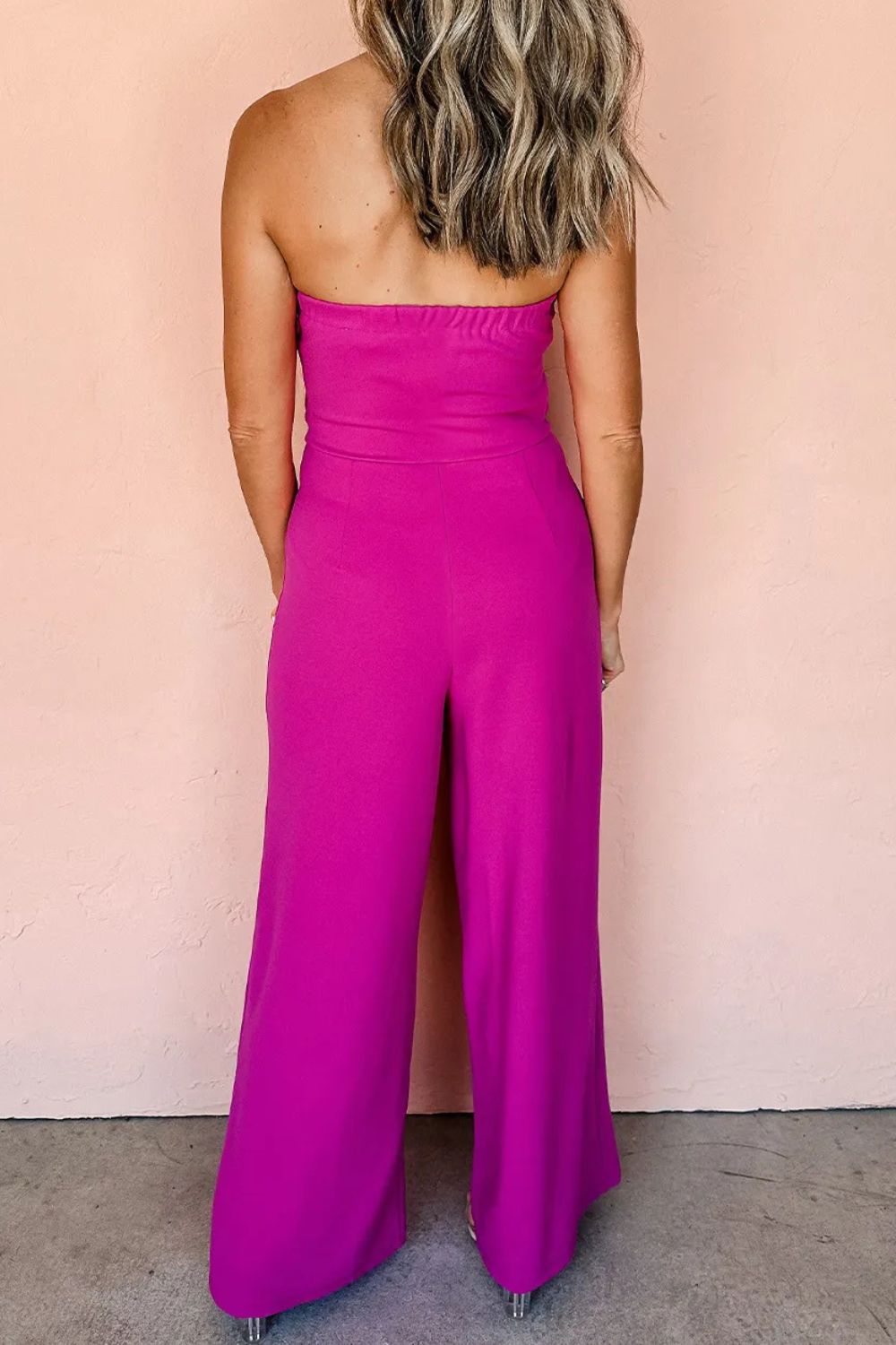 Hot Pink Sweetheart Neckline Pants Romper New Women's Fashion Tied Tube Wide Leg Jumpsuit