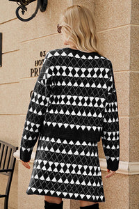 Geometric Dropped Shoulder Cardigan and Knit Skirt Set