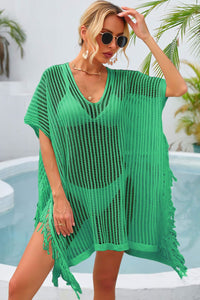 Fringe Trim Openwork Bikini - Swimsuit Cover Up Dress