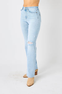 KESLEY Light Blue High Waist Distressed Straight Jeans Petite and Plus Size Fashion
