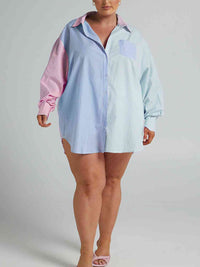 Matching Fashion Set Womens Pastel Color Striped Button Up Shirt and Shorts Set