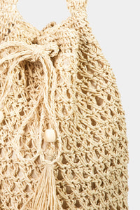 Straw Braided Drawstring Tote Bag with Tassel Purse 100% Paper