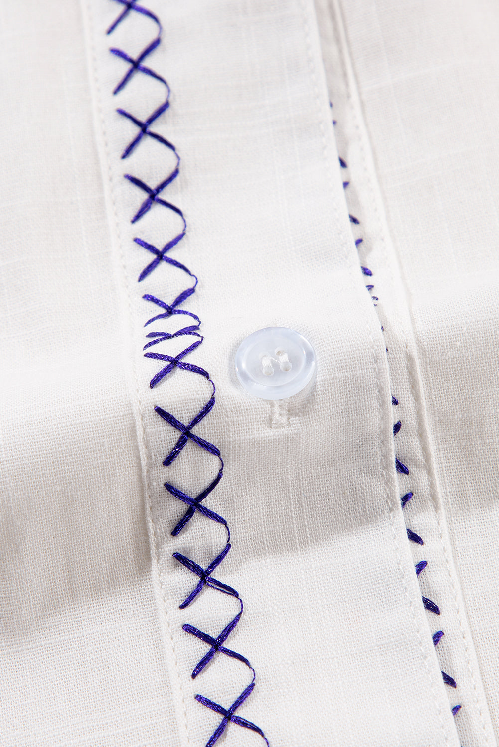 White Floral Embroidered Bracelet Sleeve Shirt