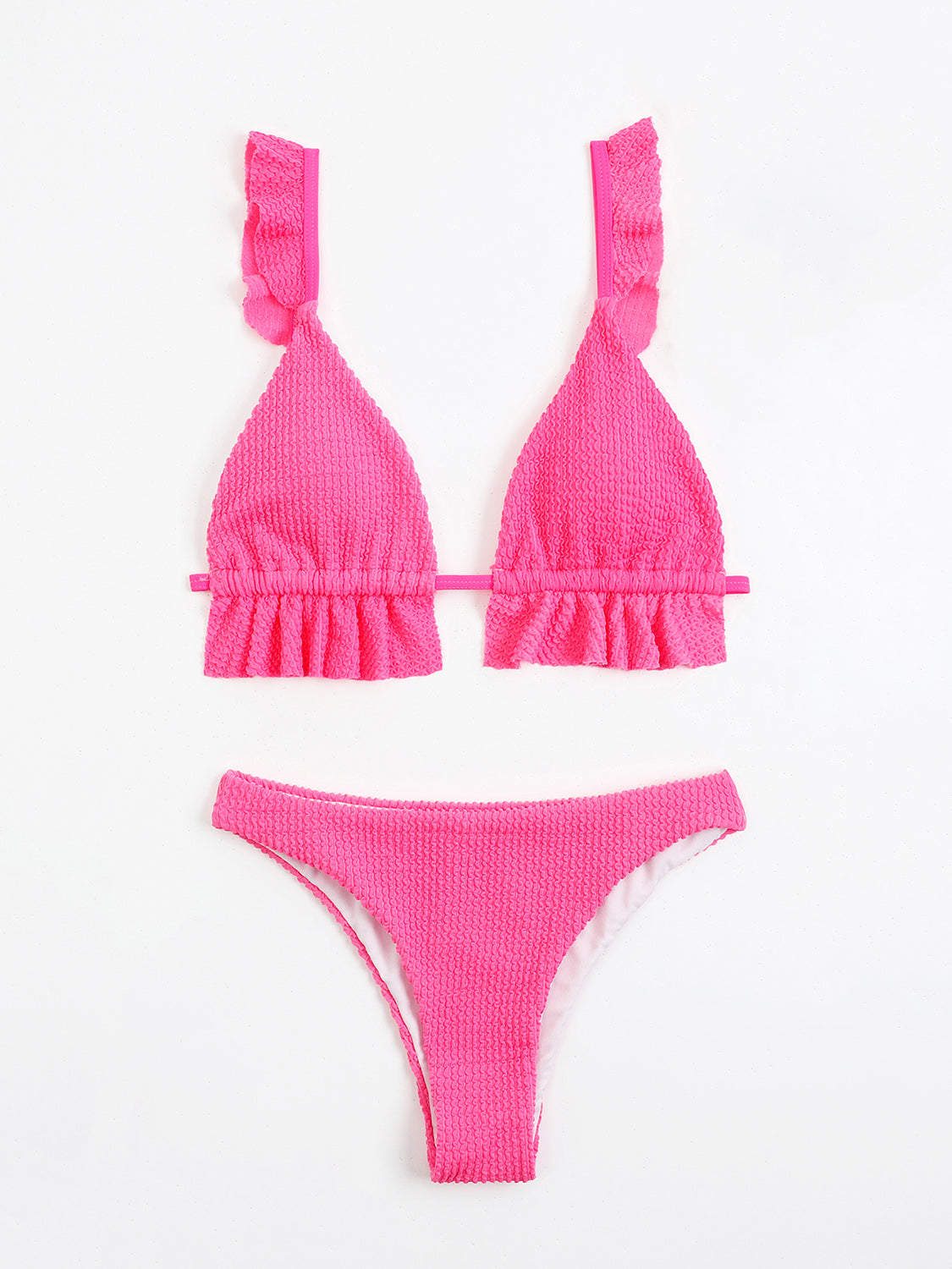 Two-Piece Bikini Set Ruffled Textured Wide Strap Women's Swimsuit Set KESLEY