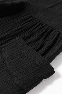 Black Textured Knotted Straps High Waist Wide Leg Romper
