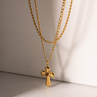 Cross Necklace 18K Gold-Plated Double Layered Cross Necklace Waterproof Hypoallergenic KESLEY