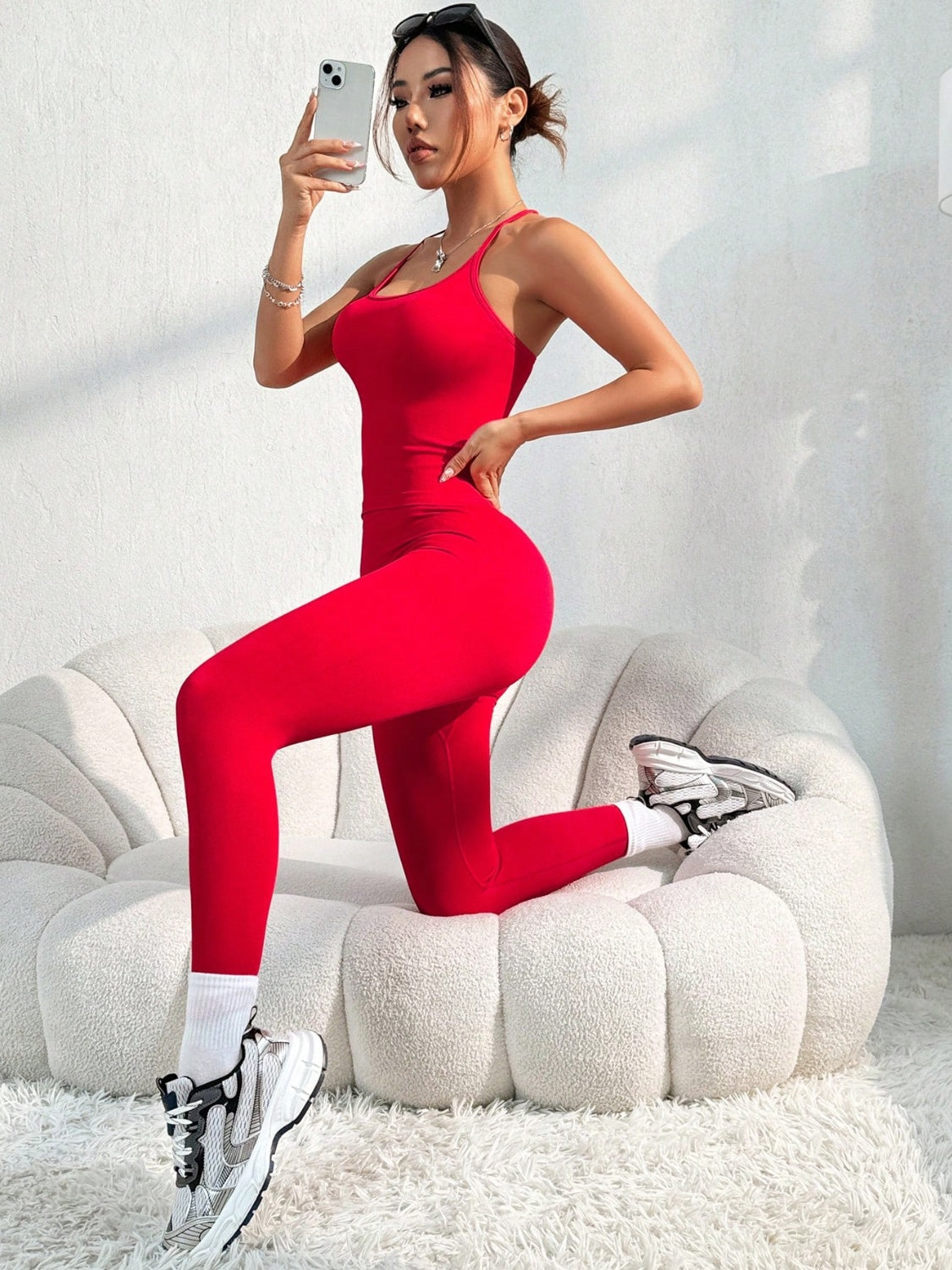 Scoop Neck Top and Pants Active Set Two-piece Outfit Set Includes top and bottoms