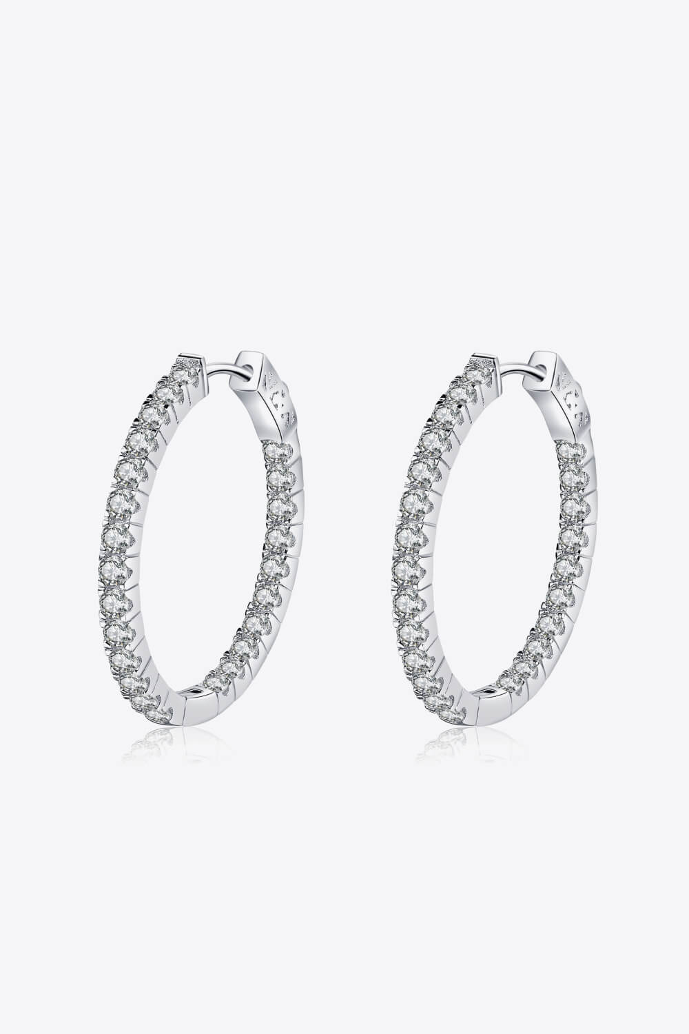 Hoop Earrings Moissanite Rhodium-Plated 925 Sterling Silver Women's Fine Jewelry