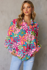 Floral Print Blouse Collared Neck Long Sleeve Shirt