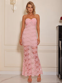 Pink Lace Sweetheart Neck Tube Dress feminine Maxi Strapless Dress New Women's Fashion
