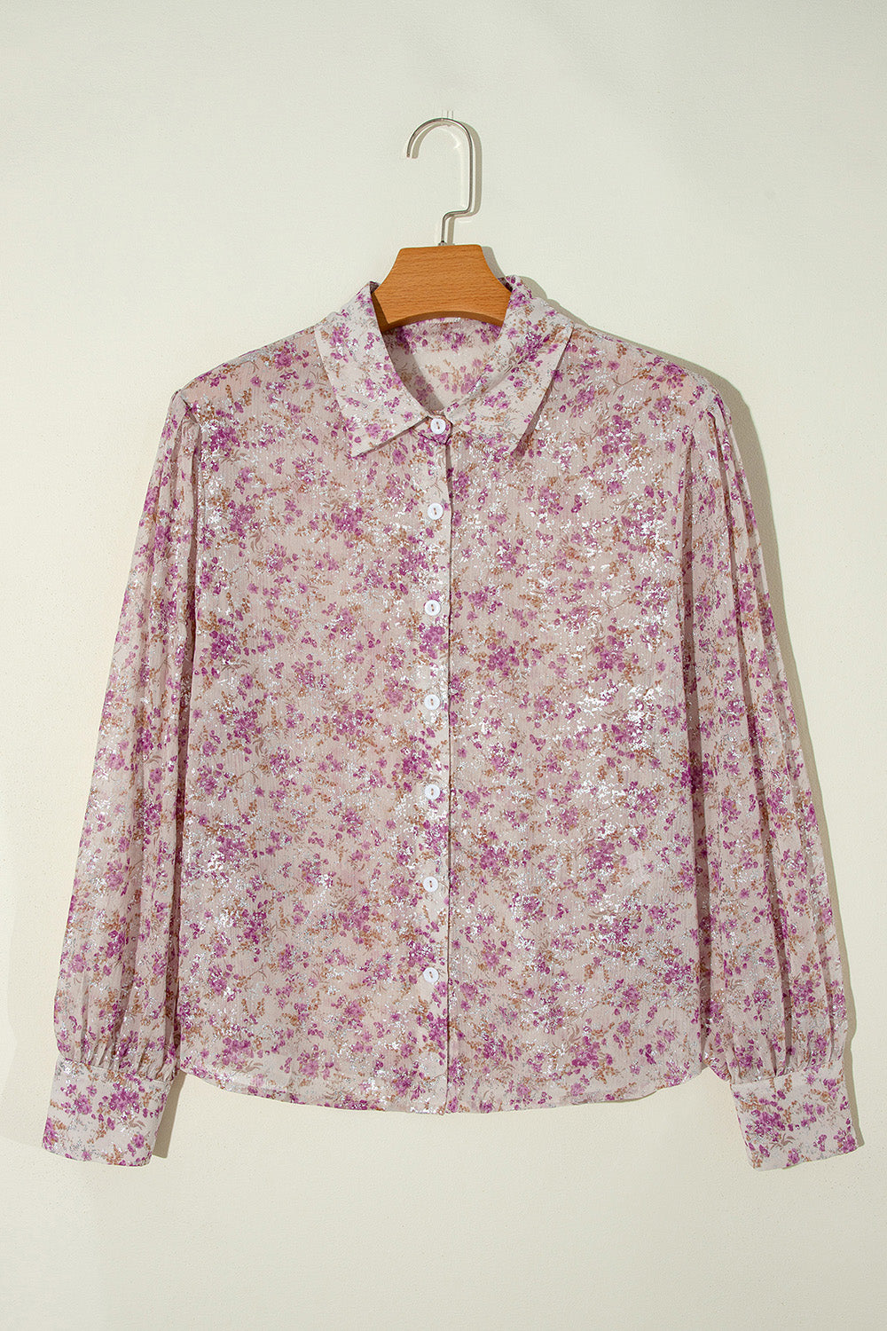 Women's Casual Floral Printed Collared Neck Long Sleeve Shirt