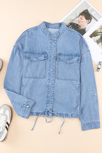 Snap Down Long Sleeve Denim Top Women's Button Down Jean Shirt