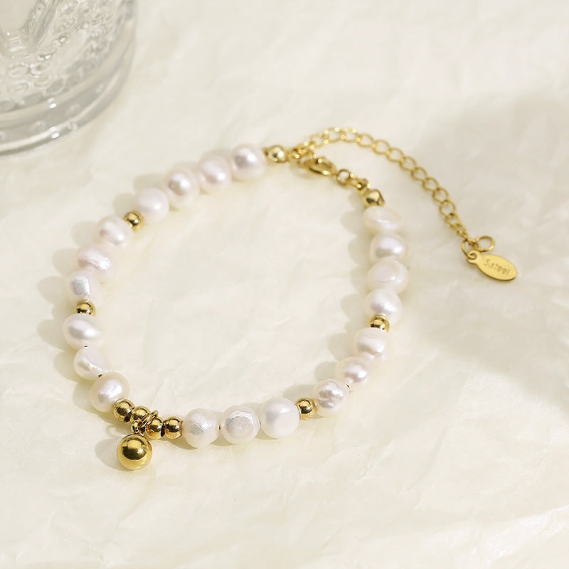 Pearl Bracelet with Ball Detail Waterproof Hypoallergenic Jewelry Stainless Steel Freshwater Pearl Bracelet