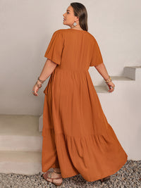 Plus Size V-Neck Flutter Sleeve Maxi Dress