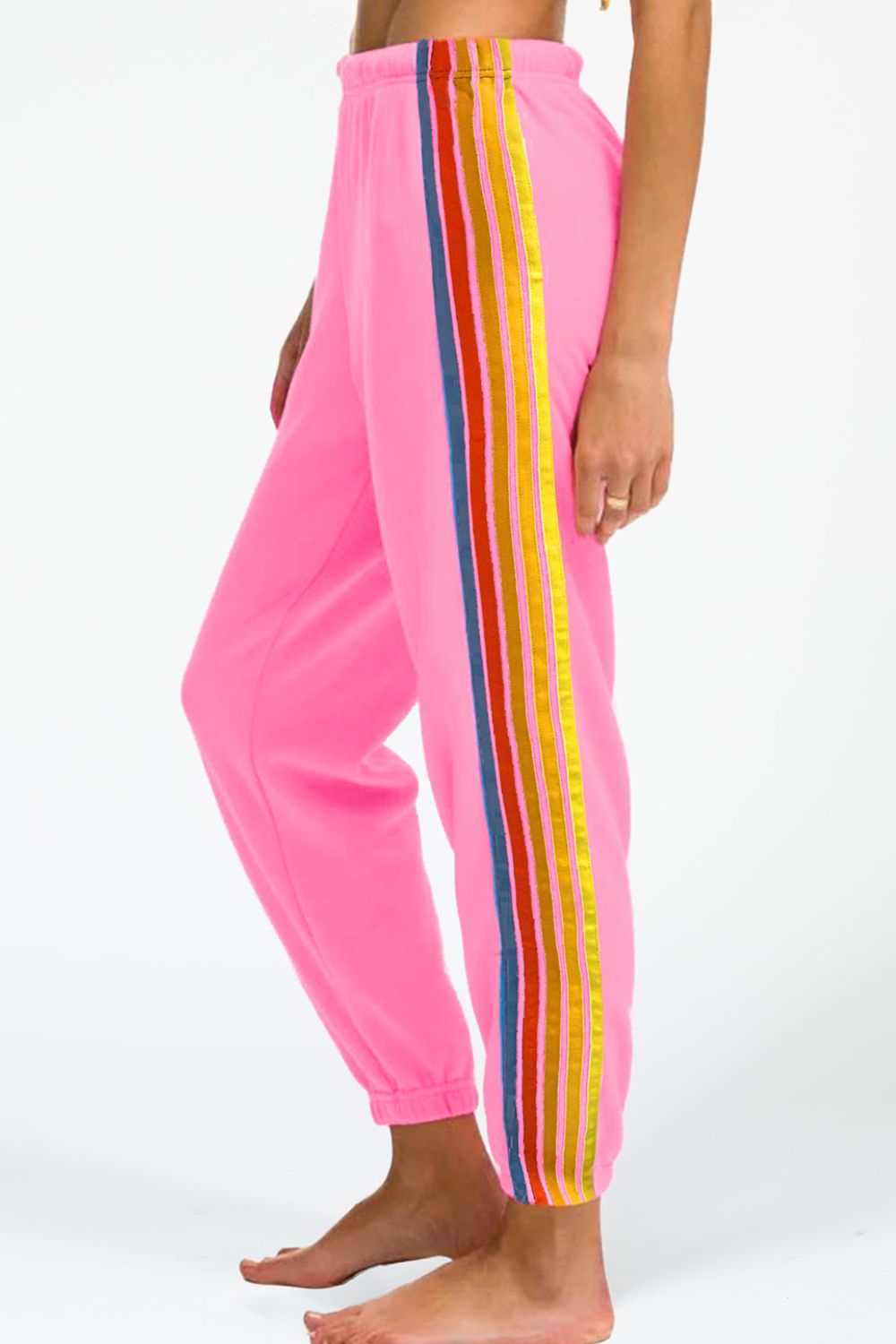 Contrast Striped Elastic Waist Active Pants