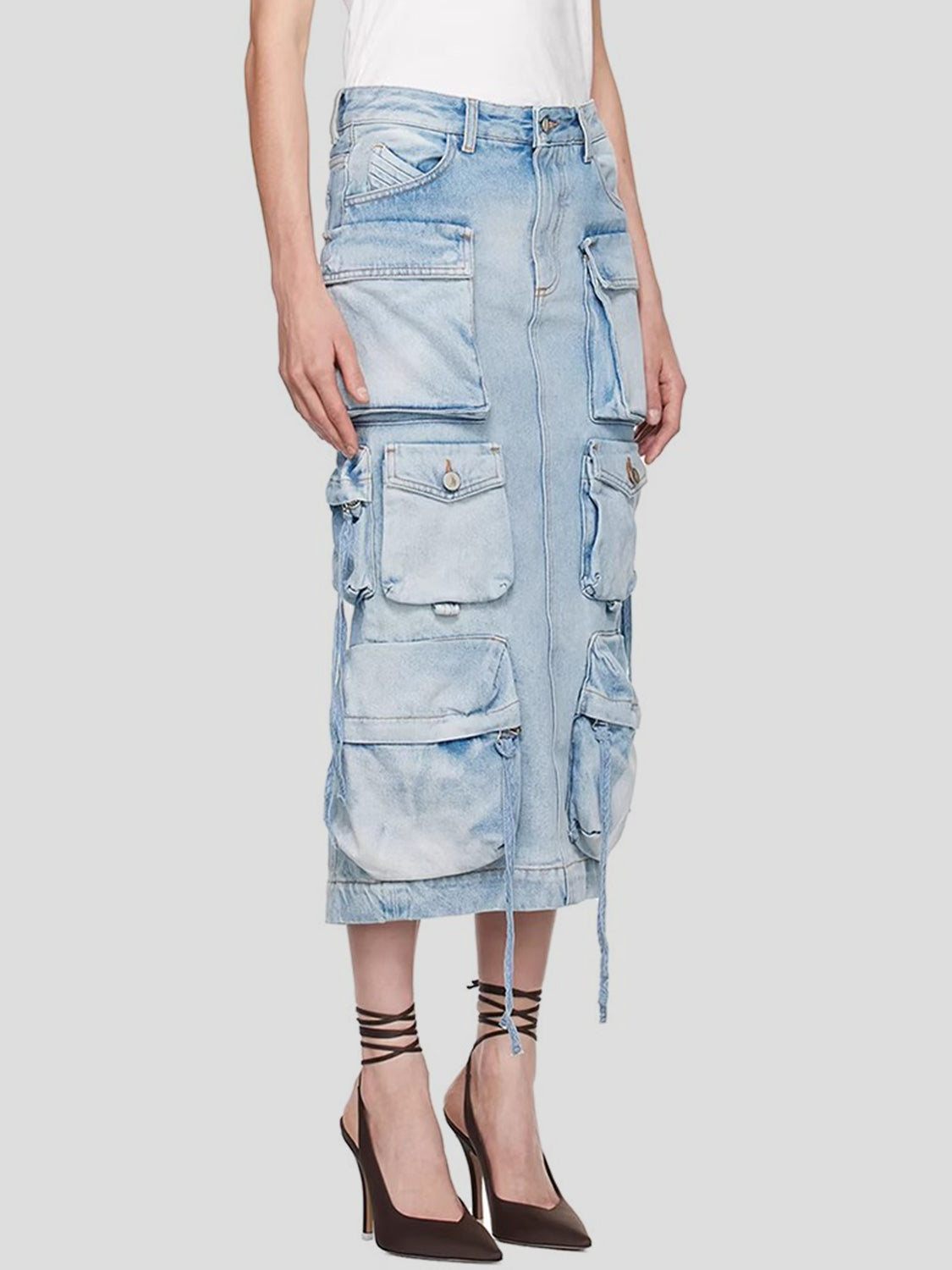 Cargo Skirt With Pockets Designer Style Women's Fashion Slit Midi Jean Skirt