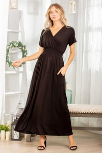 Brown Short Sleeve Casual Maxi Dress with Pockets New Women's Fashion Lose Fit Long Dress