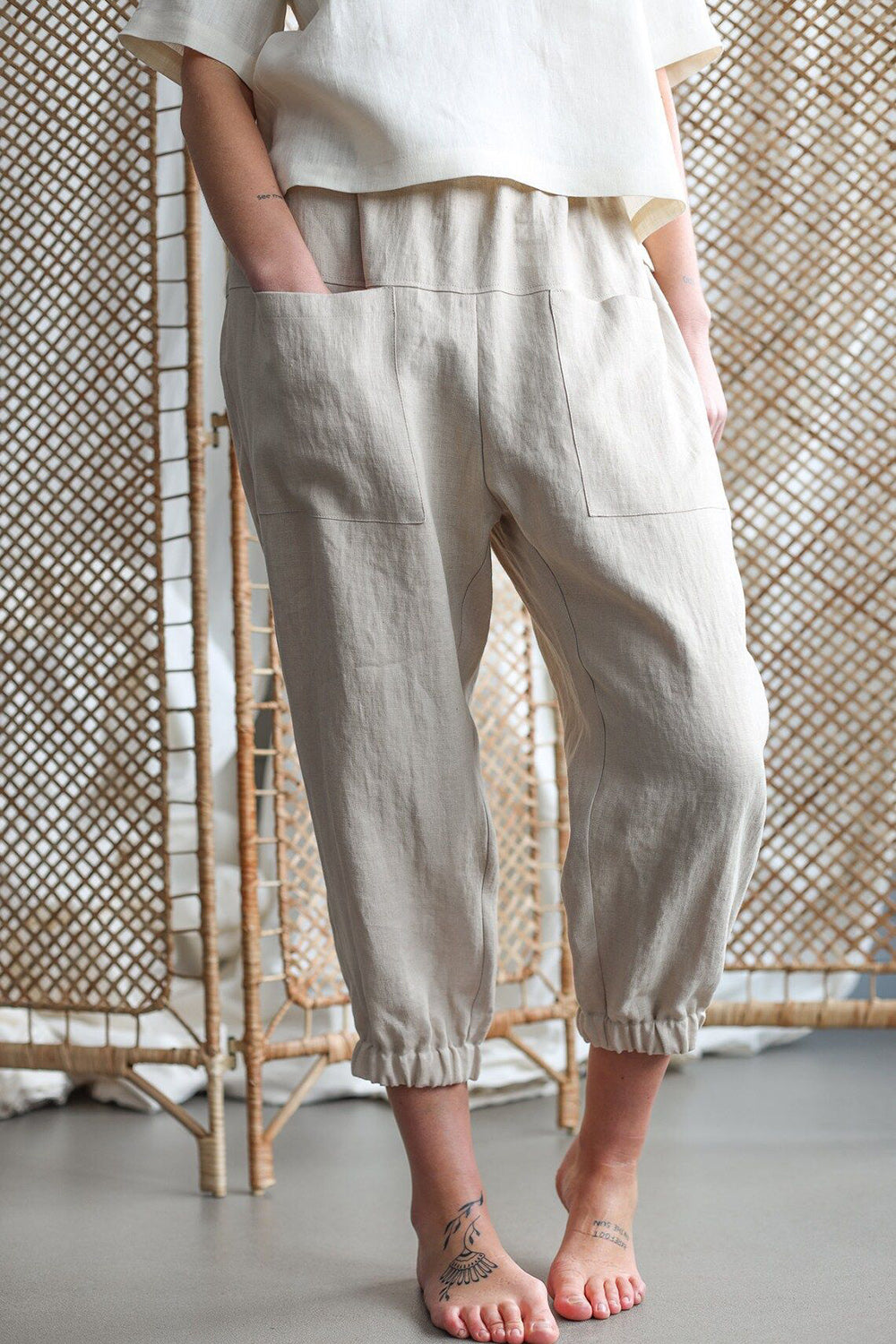 Mid-Rise Waist Pants with Pockets Casual Boho Fashion