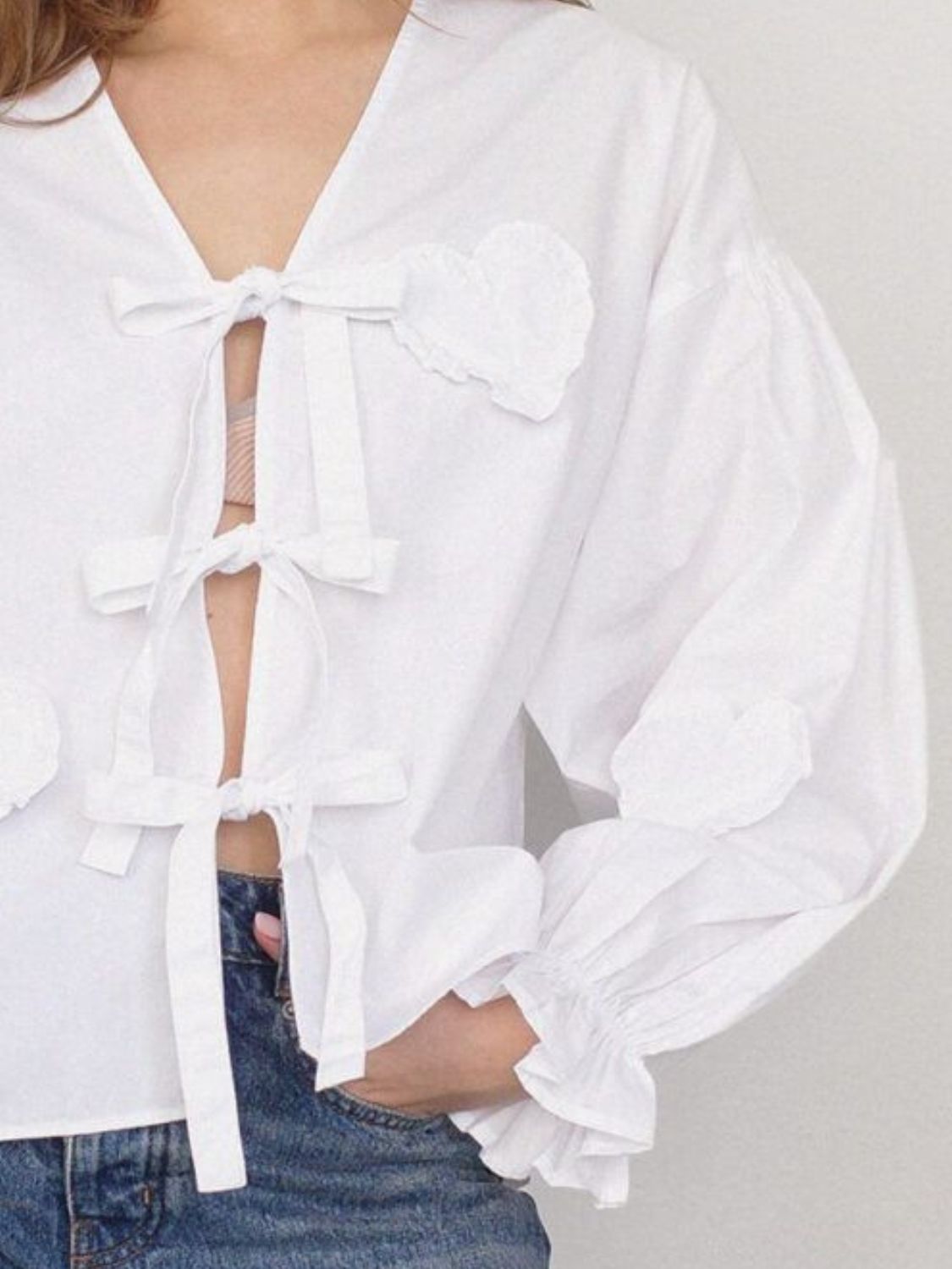 Long Sleeve Bow Design New Women's Fashion Tied Flounce Sleeve Blouse