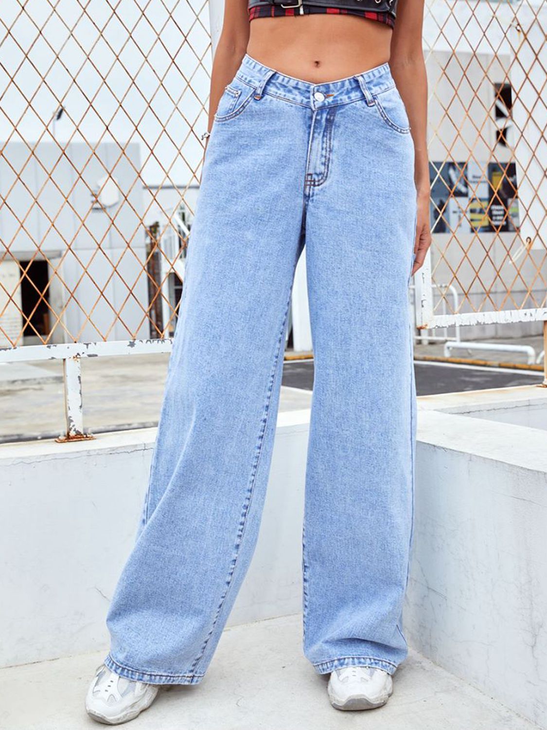 Wide Leg Jeans with Pockets Women's High Waist Jeans KESLEY