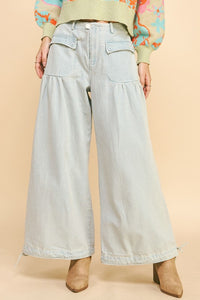 Davi & Dani Drawstring Hem Wide Leg Mid Rise Jeans