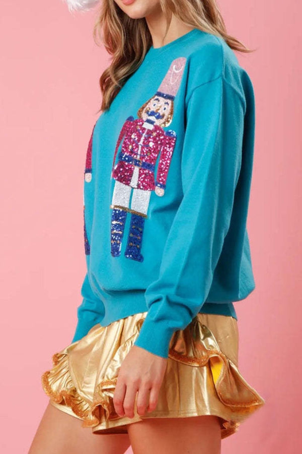 Nutcracker Sequin Round Neck Dropped Shoulder Sweatshirt