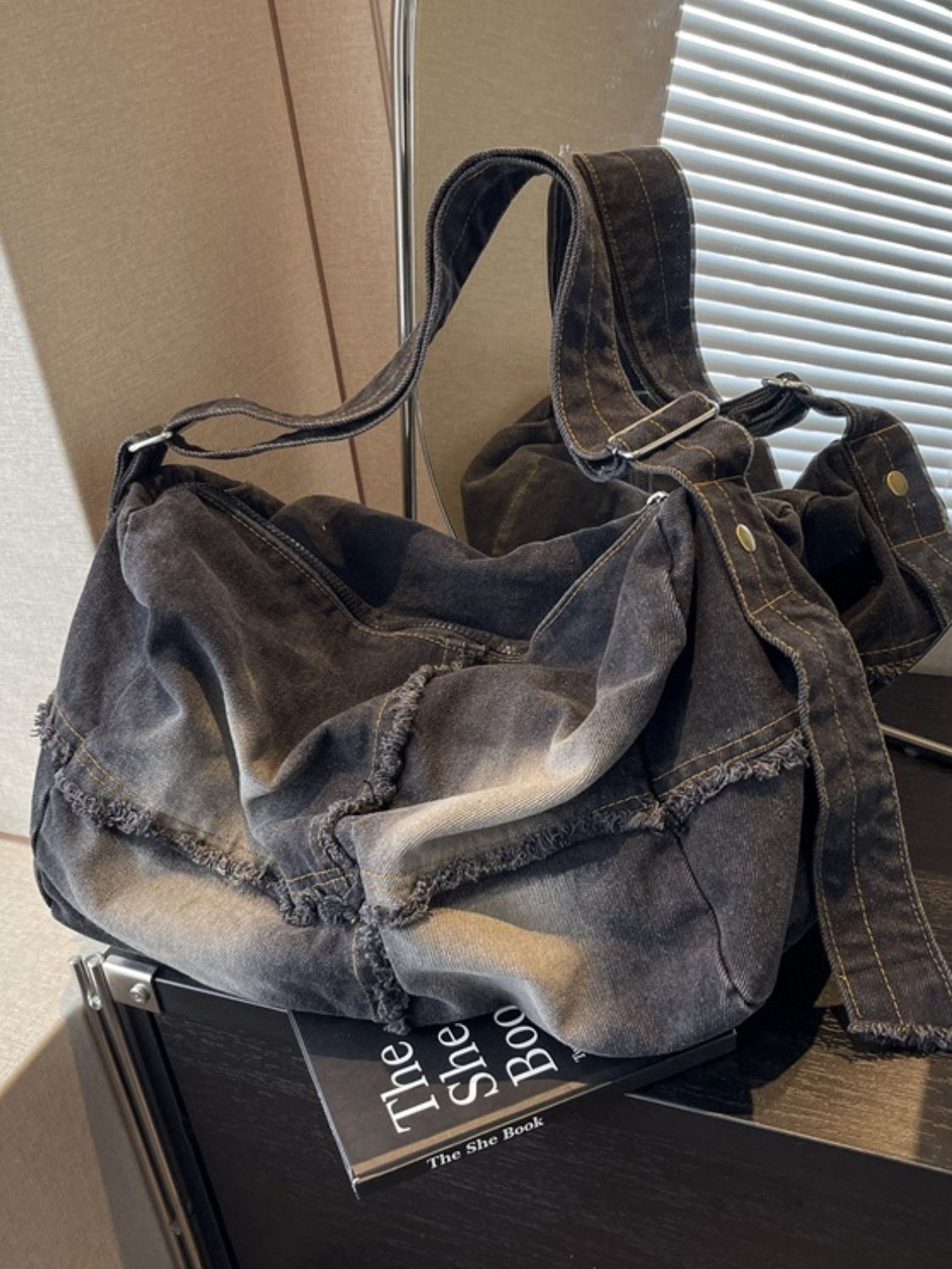 handbag, crossbody bag, jean bag, denim bag, distressed bag, bags for school, bags for work, alt bags, alt backpack, alternative fashion, alt fashion, y2k fashion, y2k accessories, 90s fashion, 80s fashion, 2000s fashion, 2000s accessories, alt accessories, cool bags, distressed denim, trending bags, pinterest bags, adjustable bags, distressed jean, gothic fashion, goth accessories, emo fashion, emo accessories, grunge outfits, grunge clothing, outfit ideas, outfit inspo, fitspo, tiktok accessories, kesley