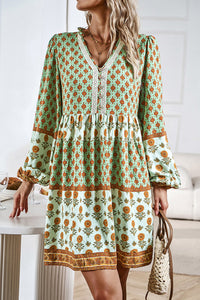 Boho Printed V-Neck Long Sleeve  Casual Dress New women's Fashion