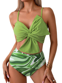 Bikini Set Two Piece Swimsuit Twisted Spaghetti Strap and High Waist Bikini Bottoms