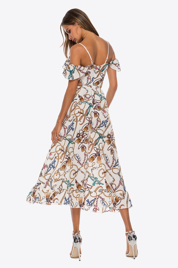 Printed Cutout Cold-Shoulder Dress