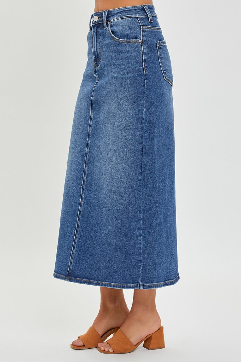 KESLEY High Rise Back Slit Denim Skirt New Women's Fashion Premium Cotton Jean Skirt