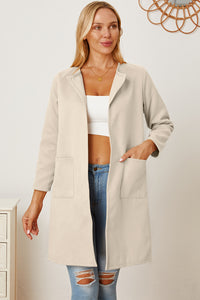 Open Front Pocketed Long Sleeve Coat