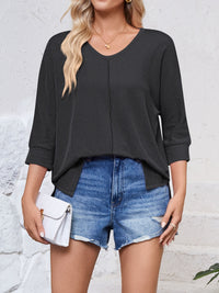 Textured Round Neck Three-Quarter Sleeve Blouse