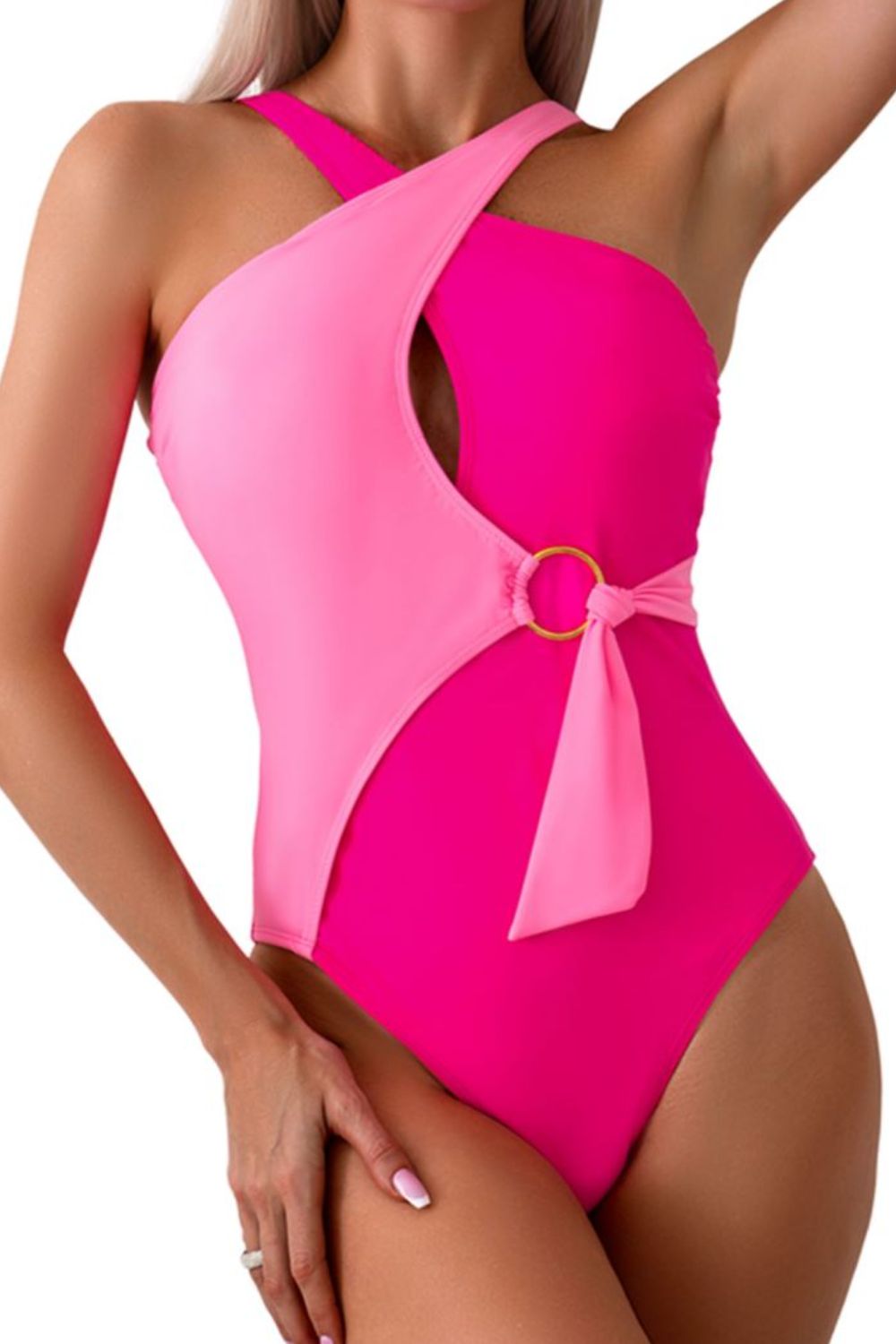 One Piece Swimsuit Luxury Premium Nylon Fast Dry Cutout Contrast