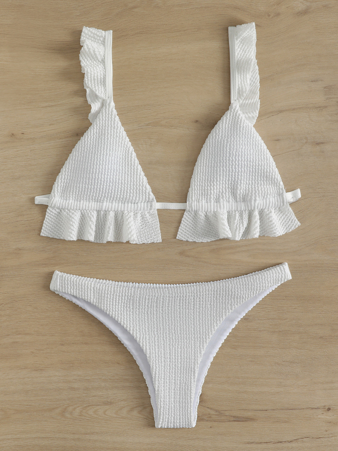 Two-Piece Bikini Set Ruffled Textured Wide Strap Women's Swimsuit Set KESLEY