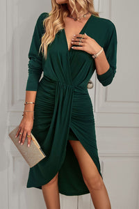 Ruched Surplice Long Sleeve Dress Cocktail Dress New Women's Fashion KESLEY