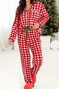 Women's Pajamas Contrast Piping Plaid Top and Pants Lounge Set