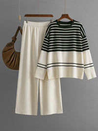 two piece, two piece clothing, light clothing, clothing sets, womens clothing sets, casual wear, day wear, night wear, outfit ideas, outfit inspo, fitpo, womens outfit inspo, night out outfit ideas, business casual, outfits for work, outfits for school, long sleeve, loose fit, loose pants, crewneck, black and white stripes, stripes, striped clothing, crewneck sweater, long sleeve shirt, kesley, kesley boutique, aesthetic, aesthetic outfits, holiday outfits, holiday gifts, gifts for women, loose shirt