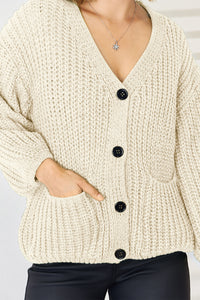 Cardigan with pockets and buttons Women's Fashion Knit Baggy Sleeves Open Sweater