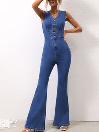 V-Neck Sleeveless Denim Jumpsuit