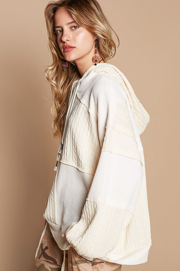 POL Exposed Seam Hooded Knit Top