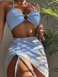 Tied Halter Neck Three-Piece Swim Set