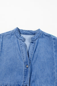 Notched Three-Quarter Sleeve Denim Dress