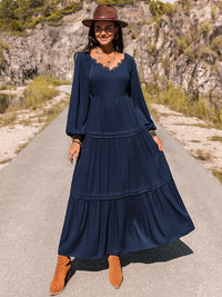 Long Sleeve Lace Trim Maxi Dress