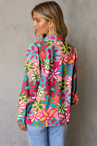 Floral Print Blouse Collared Neck Long Sleeve Shirt