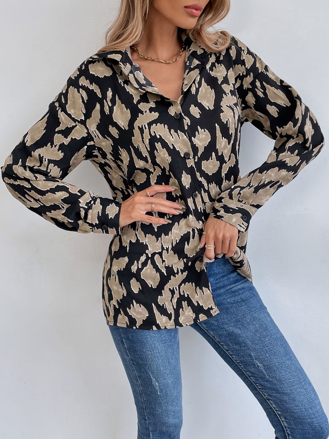 long sleeve, long sleeve shirt, long sleeve button up shirt, womens long sleeve, button up shirt, business casual, womens business casual, loose fit, collared shirt, leopard print, button up blouse, long sleeve blouse, leopard print top, y2k fashion, 90s fashion, 80s fashion, outfit inspo, outfit ideas, fitspo, aesthetic, aesthetic fashion, aesthetic outfits, holiday outfits, nightout outfits, casual wear, alt fashion, alternative fashion, kesley, kesley boutique, indie fashion, womens clothing